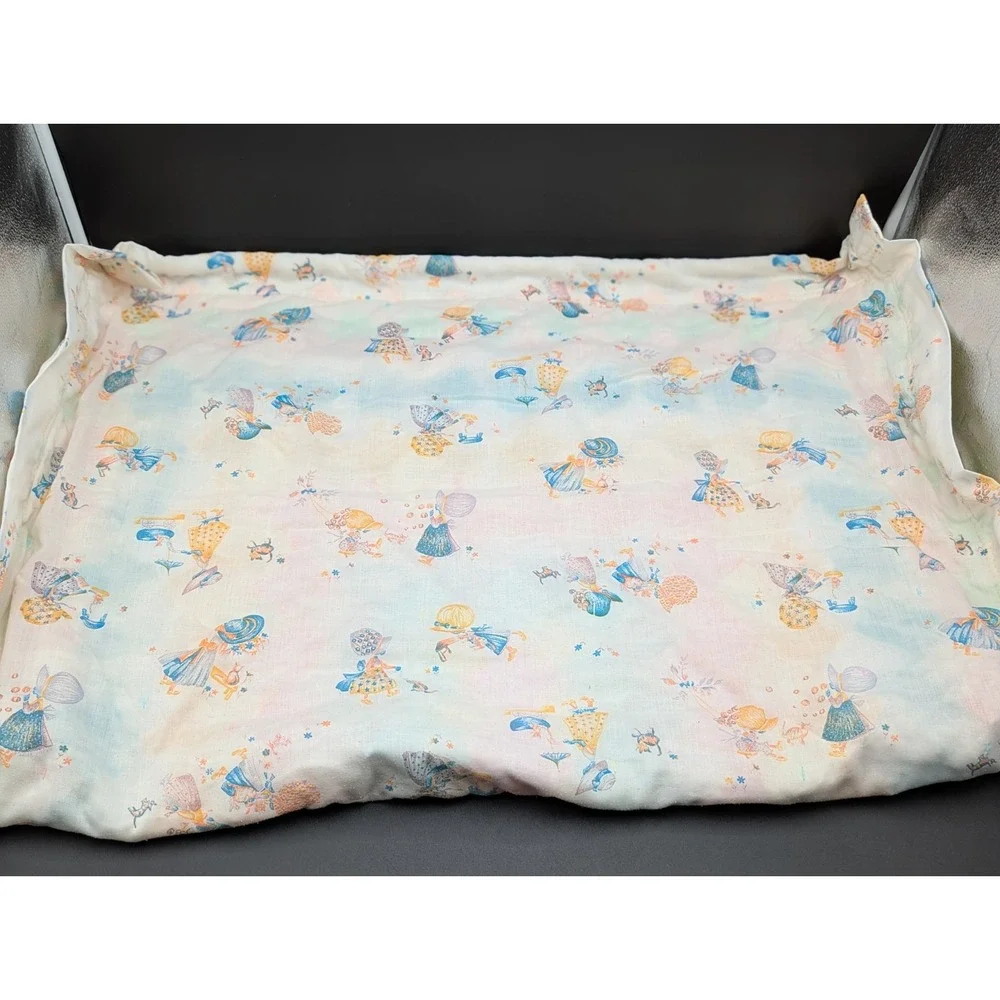 VTG 38x46 Baby Blanket Square Crib Quilted Multicolor Patchwork Holly Hobbie